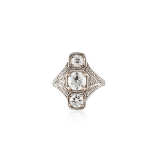 Vintage/Estate White Platinum Diamond Navette Ring with Diamonds