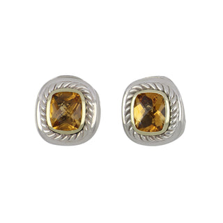 Estate David Yurman Gold & Silver Citrine Button Earrings