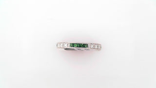 Vintage/Estate 18K White Gold Tsavorite Garnets Eternity Ring with Diamonds