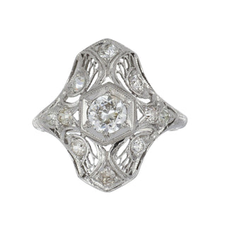 White 14K Gold Diamond Navette Ring with Diamonds