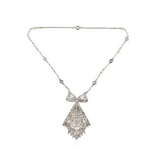 White Platinum Diamond Pendant Necklace with Pearls