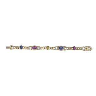 Vintage/Estate 18K Gold Sapphires Link Bracelet with Diamonds