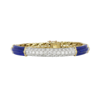 Neiman Marcus 18K Gold Lapis Bangle Bracelet with Diamonds