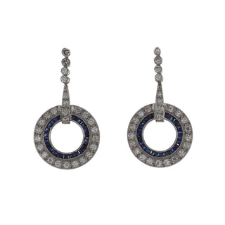 Vintage/Estate Platinum Diamonds Drop Earrings with Sapphires