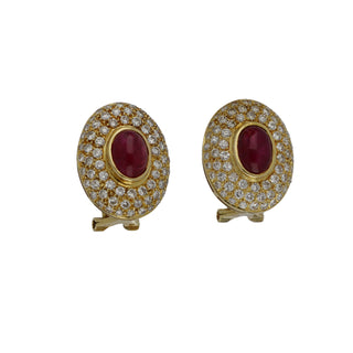 Vintage/Estate 18K Gold Rubies Clip Earrings with Diamonds