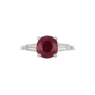 Vintage/Estate Platinum Ruby 3 Stone Ring with Diamonds