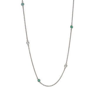 Vintage/Estate 18K White Gold Emeralds Chain Necklace with Stones with Diamonds