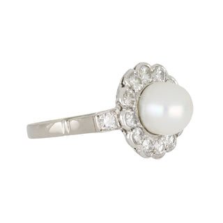 Art Deco Platinum South Sea Pearl Ring with Diamonds