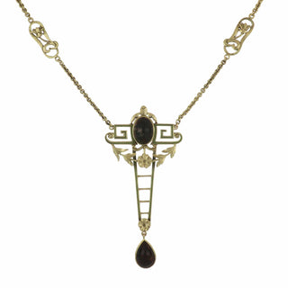 Art Nouveau 18K Green Gold Bloodstone Pendant Necklace