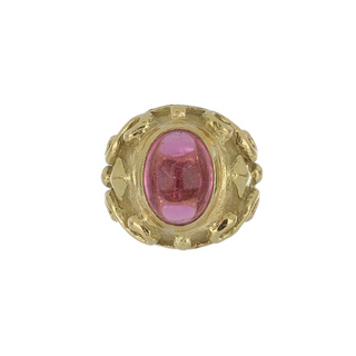 Signed 18K Gold Rubellite Tourmaline Solitaire Ring