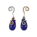 Vintage/Estate Two-Tone 18K Gold Lapis Drop Earrings with Diamonds