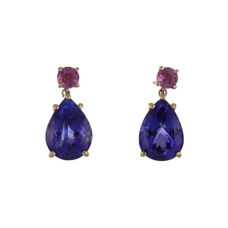 Tenenbaum Workshop 18K Gold Tanzanites Drop Earrings with Pink Sapphires