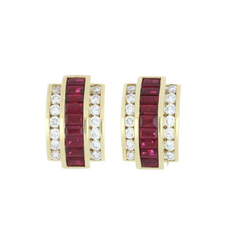 14K Gold Rubies Clip Earrings with Diamonds