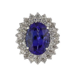 Vintage/Estate White 14K Gold Tanzanite Cluster/Halo Ring with Diamonds