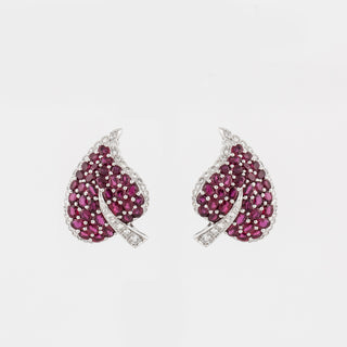 18K White Gold Rubies Clip Earrings with Diamonds