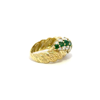 Vintage/Estate 18K Gold Emeralds Dome Ring with Diamonds