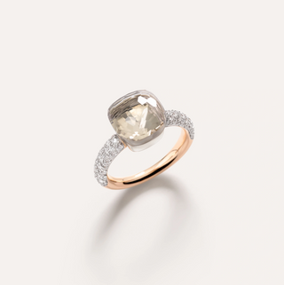 Pomellato Two-Tone 18K Gold White Topaz Nudo Classic Ring with Diamonds