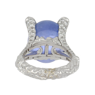 Estate Nicholas Varney 18K White Gold Sapphire Ring with Moonstone and Diamonds