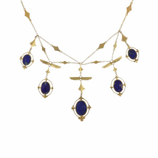 Signed 14K Gold Lapis Bib Necklace