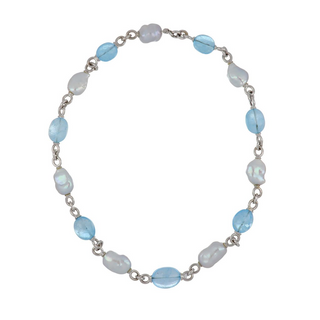 Seaman Schepps 18K White Gold Blue Topazes Chain Necklace with Stones with Pearls