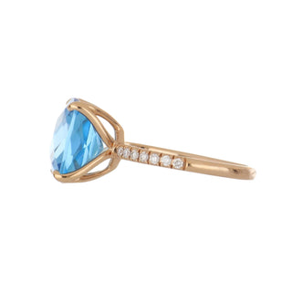 Lisa Nik 18K Rose Gold Blue Topaz Cocktail Ring with Diamonds