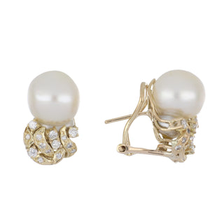 Vintage/Estate 18K Gold South Sea Pearl Stud Earrings with Diamond