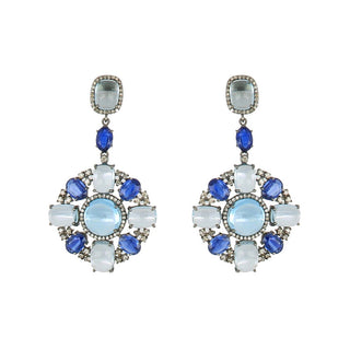 Tenenbaum Collection Sterling Silver Diamond Drop Earrings with Topazes