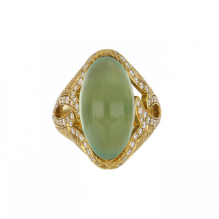 Vintage/Estate Yellow 20K Prehnite Cluster/Halo Ring with Diamond