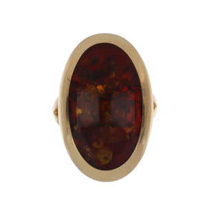 Estate Danish Willy Jagert 14K Gold Cabochon Amber Dome Ring