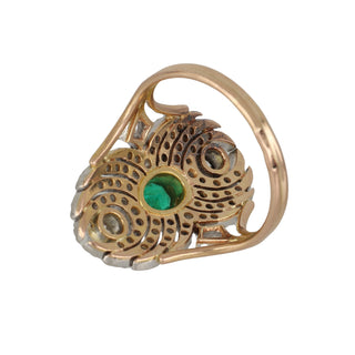 Belle Epoque Gold & Platinum Emerald Navette Ring with Diamonds