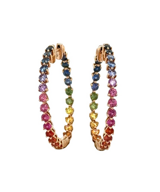 Lisa Nik 18K Rose Gold Multicolor Sapphire Rainbow Hoop Earrings