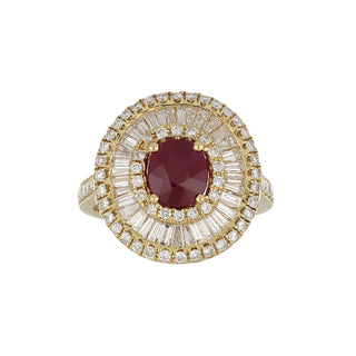 Vintage/Estate 18K Gold Ruby Target Ring with Diamonds