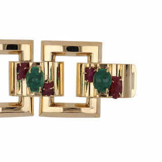 Vintage/Estate 14K Gold Emeralds Link Bracelet with Rubies