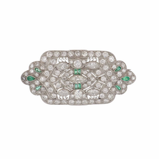 Vintage/Estate White Platinum Emeralds Pin with Diamonds