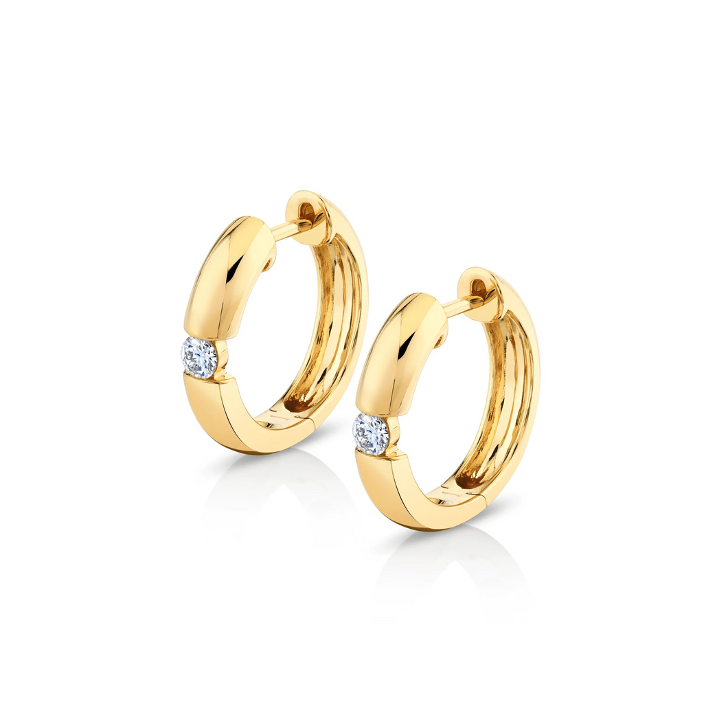 Michael M Yellow 14K Gold Round Cut Diamond Hoop Earrings