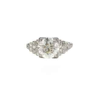 Art Deco GIA 3.03 Carat Round Brilliant-Cut Diamond Cluster/Halo Engagement Ring