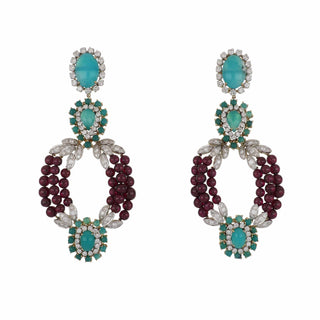 Vintage/Estate Two-Tone G&PT Diamonds Drop Earrings with Chrysocolla s