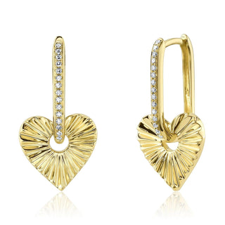 Shy Creation 14K Gold Heart Drop Earrings with Diamonds