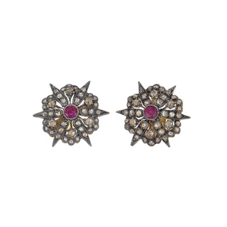 Vintage/Estate Two-Tone G&S Rubies Stud Earrings with Diamonds