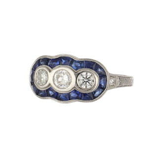 Vintage/Estate Platinum Diamonds Cluster Ring with Sapphires