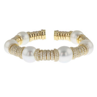 Vintage/Estate 18K Gold South Sea Pearl Cuff Bracelet with Diamonds