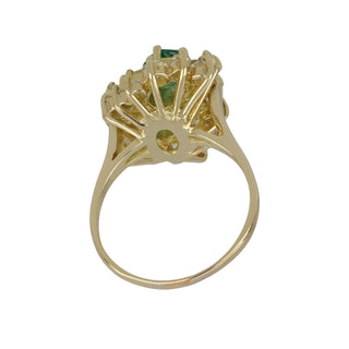 Vintage/Estate 18K Gold Emeralds Twin Stone Ring with Diamonds