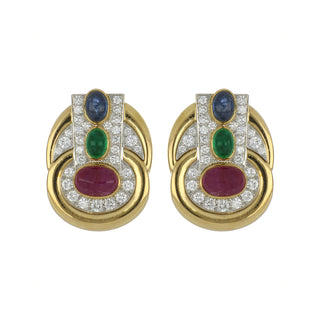 David Webb Yellow G&PT Diamonds Clip Earrings with Rubies