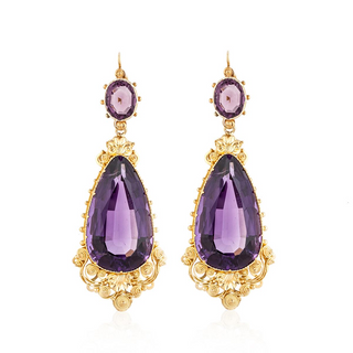 Vintage/Estate Yellow 22K Gold Amethysts Drop Earrings with Amethysts