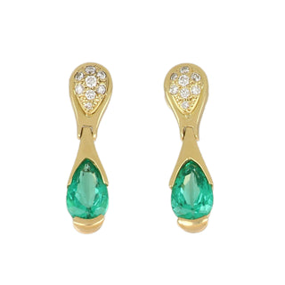 Vintage/Estate 18K Gold Emeralds Drop Earrings with Diamonds