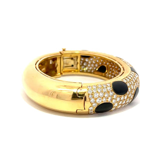 Estate 18K Gold Diamonds Bangle Bracelet with Onyx