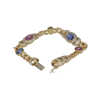 Vintage/Estate 18K Gold Sapphires Link Bracelet with Diamonds