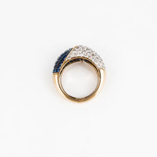 Vintage/Estate 18K Gold Diamonds Dome Ring with Sapphires