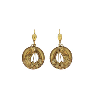 Victorian 10k Yellow Gold Circular Drop Earrings