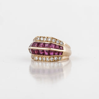 Vintage 1990s Oscar Heyman 18K Gold Rubies Cocktail Ring with Diamonds